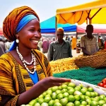 차드의 은행 시스템과 송금 방법 - **Vibrant Chadian Market Transaction with Local Currency**
A bustling and colorful outdoor marke...