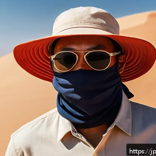 차드 방문 시 필수 준비물 - A traveler in Chad&rsquo;s harsh desert climate wearing lightweight, breathable long-sleeve shirt and wide...