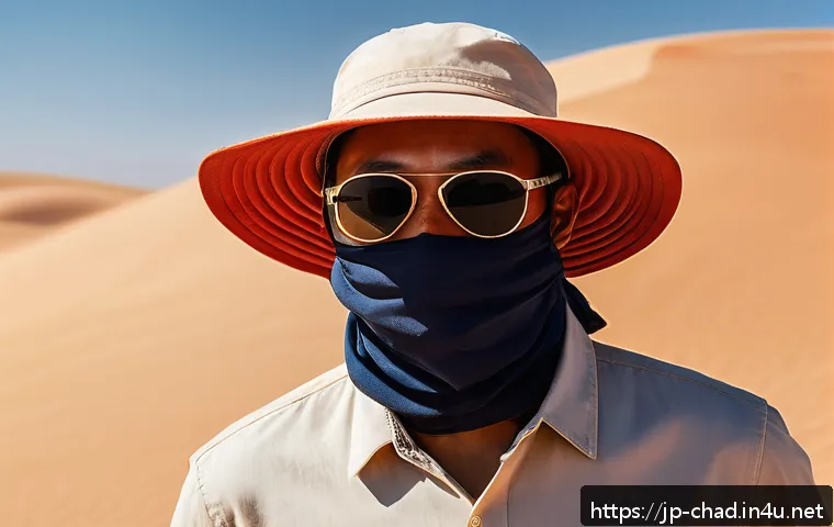 차드 방문 시 필수 준비물 - A traveler in Chad&rsquo;s harsh desert climate wearing lightweight, breathable long-sleeve shirt and wide...