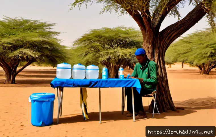 차드에서 캠핑할 때 주의할 점 - Photorealistic wide-angle scene of a cautious desert campsite in Chad’s Sahel region, sturdy tent be...