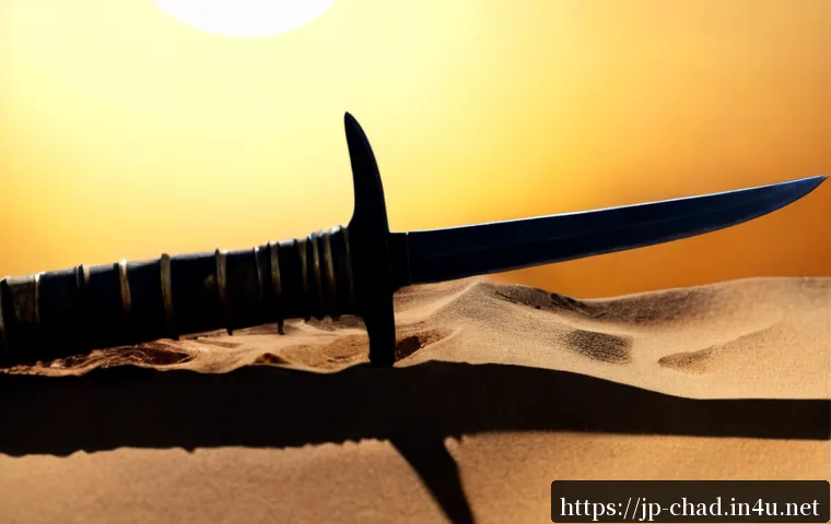 차드에서 유명한 전통 무기 - Photorealistic museum-style still life of traditional Chadian weapons: a hand-forged iron throwing k...